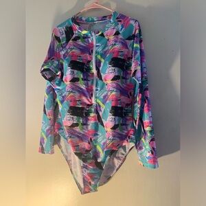 Funny Girl Neon Multicolor Flamingo One Piece Swimwear Women’s Size 2XL NWOT